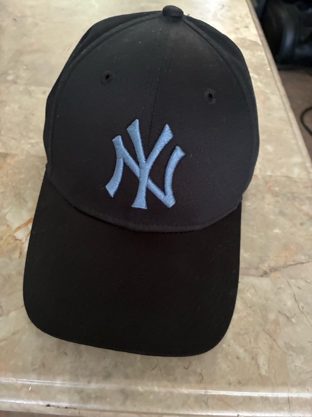 MLB New York Yankees Black Hat with Light Blue Logo